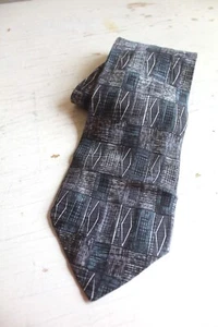 Vintage 50s Gray Geometric Mens Necktie Silk MCM 3.75 in Cross Hatch Motif - Picture 1 of 3
