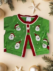 VTG Empress Christmas Sweater Embroidered Santa Cardigan Girls' Sz 4 - Picture 1 of 11