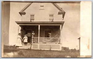 RPPC Old Homestead Farmhouse Edwardian Ladies and Girl Hammock on Porch Rural - Picture 1 of 2