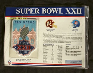 NFL SUPER BOWL XXII (22) OFFICIAL PATCH CARD REDSKINS vs BRONCOS WILLABEE & WARD - Picture 1 of 1