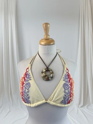 Victorias Secret Rope Halter Bikini Top Tropical Surf Y2K Embroidered Summer L - Image 1 of 4