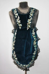 Antiguo delantal de luto victoriano vintage negro bordado a mano de terciopelo exquisito - Imagen 1 de 18