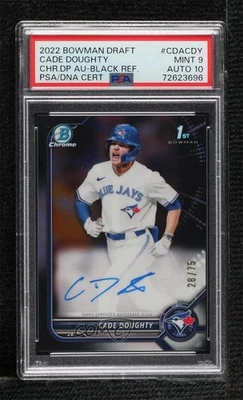 PSA/DNA 2022 Bowman Draft Black Refractor /75 Cade Doughty PSA/DNA 9 MINT Auto - Image 1 of 2