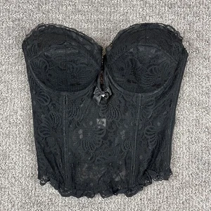 Vintage Jezebel Bustier Womens 34C Black Lace Strapless Corset Top Made USA 90s - Picture 1 of 9