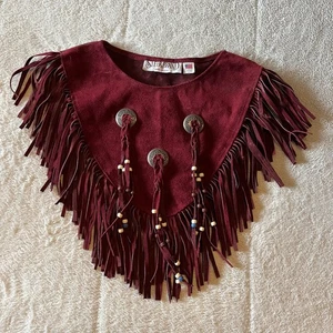 Vintage STEER BRAND Suede Tassel Beaded Fringe Vest Burgundy One Size USA Made - Picture 1 of 12