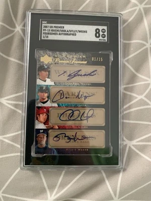 2007 Upper Deck Premier Chase Utley Dan Uggla Tadahto Iguchi Weeks Auto SGC /15 - Image 1 of 2