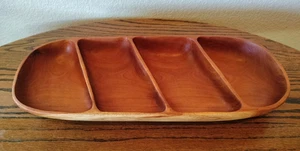 Vintage Mid Century / Danish Modern Walnut Wood Oblong Divided Serving Tray - Picture 1 of 15