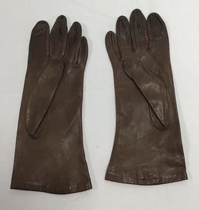 Vintage Womens Size 7.5 Brown Soft Leather Silk Lined Gloves Grandoe Italy🤎 - Picture 1 of 2