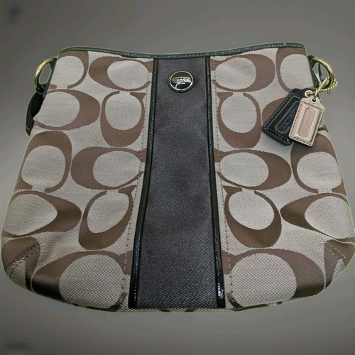 BELLISSIMA BORSA COACH F21905 SIGNATURE STRIPE MESSANGER STAMPA JACQUARD FIRMATA