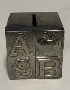 Vintage Silver Plated ABC Coin Bank Hong Kong Apple Bear Cat Duck Elephant Fish - Picture 1 of 5