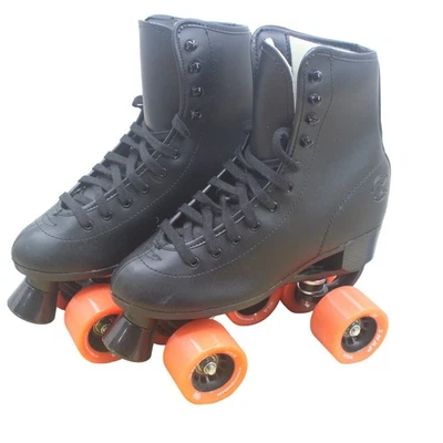 Black High Top Roller Skates Women's Size 6 Orange Snap Atom Wheels Roller Derby - Image 1 of 4