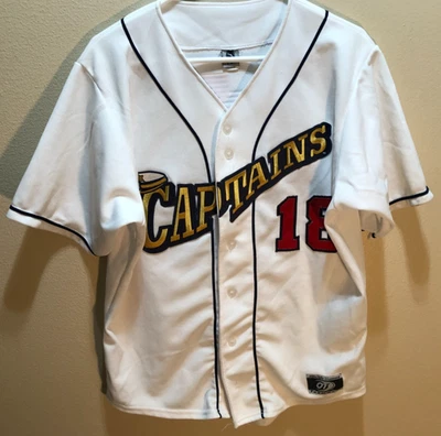 Lake County Captains #18 中西部白色 OT 小联盟缝制棒球球衣 M — 第 1/2 张图片