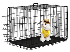 2 Doors Black 24" Pet Folding Suitcase Dog Cat Crate Cage Kennel Pen w/ABS Tray