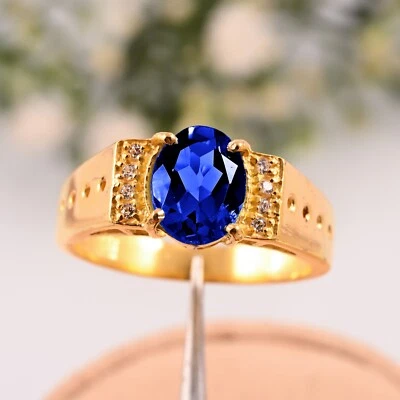 Handmade Tanzanite Ring Gold 14K Solid Yellow Natural For Wedding AAA Gift Men's - Image 1 of 3