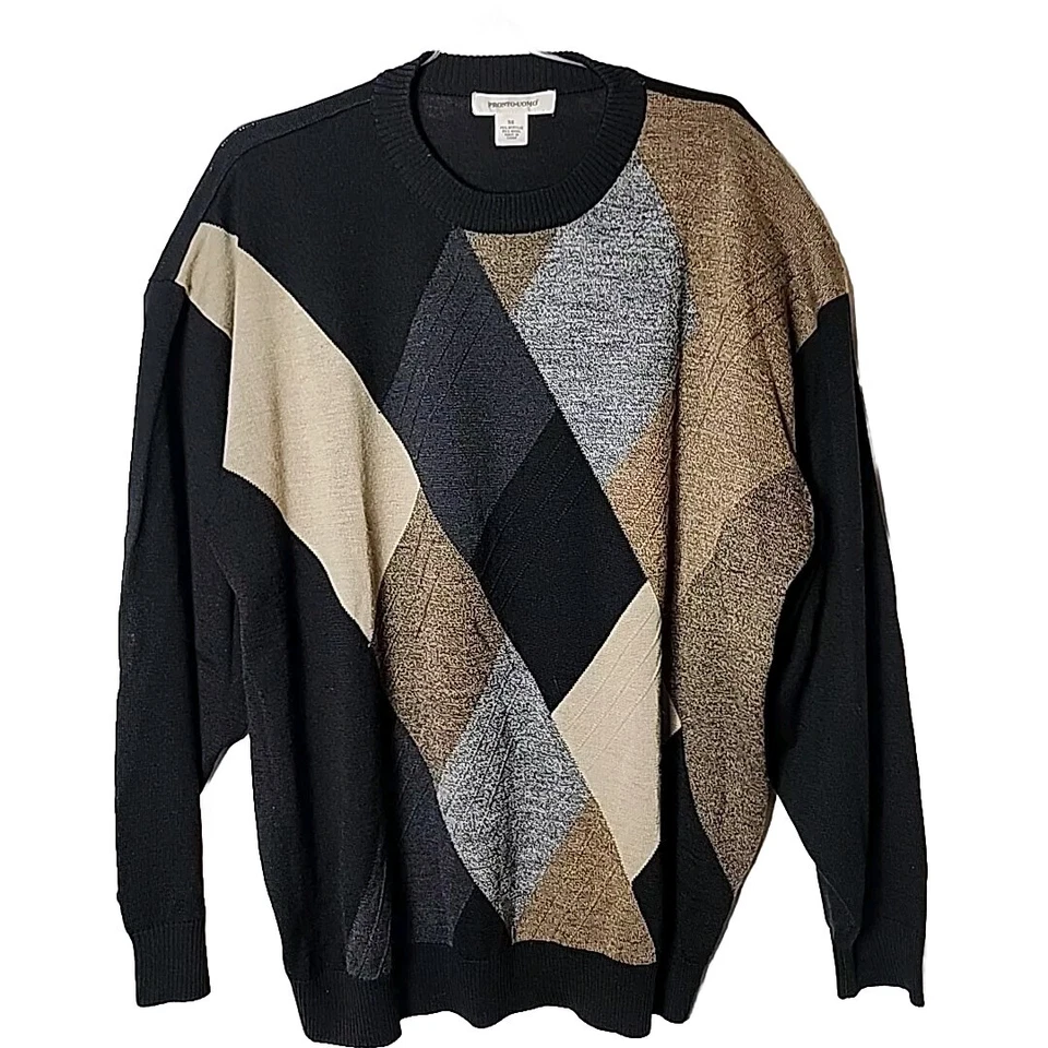 Pronto-Uomo Men 3X Wool Blend Pullover Square Color Long Sleeve Black Sweater - Image 1 of 4