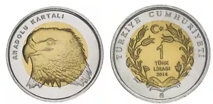 Turkey 2014 Anatolian Eagle 1 Lira Commemorative Bimetal UNC Coin - Picture 1 of 3