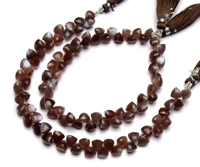 Natural Chocolate Moonstone Beads for Jewelry Making 6mm 3D Trillion Shape 8" - Image 1 of 4