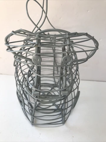 VTG COW SHAPED Egg Gathering Basket BLUE Primitive Rustic Metal Wire Farmhouse Cover