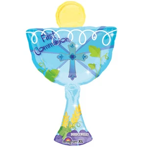 First Communion Cup Jumbo Blue Foil / Mylar Balloon 31" - Picture 1 of 2