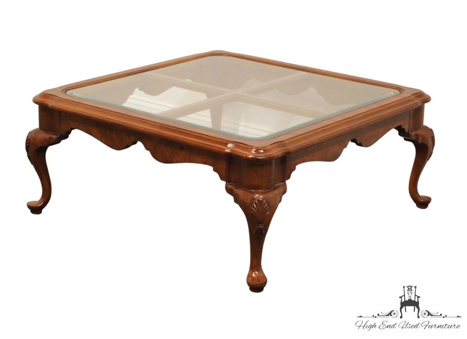 HEKMAN FURNITURE Solid Cherry Traditional Style 39" Square Glass Topped Accen... - Image 1 of 4