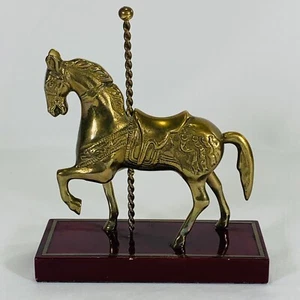Carrusel de latón vintage caballo sobre soporte de madera caballo 7" alto" base 6" - Imagen 1 de 9