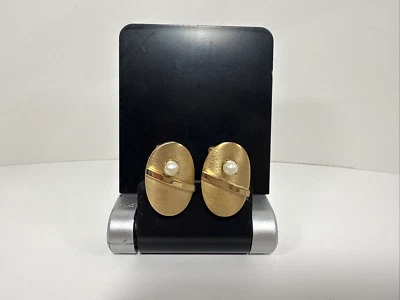 Gemelos vintage Pioneer tono dorado con perla simulada | Joyería retro Foto 1 de 4