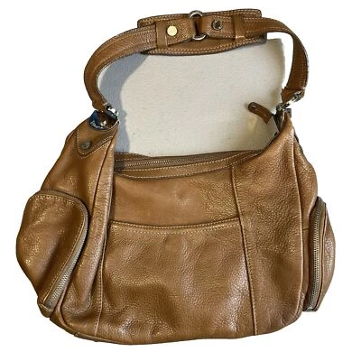 Bolso de hombro Tignanello marrón dorado usado con 2 bolsas laterales con cremallera Foto 1 de 4