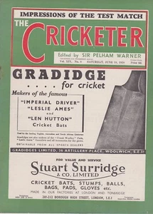 THE CRICKETER CLASSIC WEEKLY CRICKET MAGAZINE ~ 18 JUNE 1938 - Imagen 1 de 1