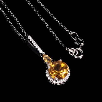 Collana In Argento Sterling 925 Con Citrino Naturale Rotondo 9Mm Gioielli 18In - Immagine 1 di 4