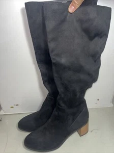 Botas Marlee Tacón Hasta la Rodilla Negras Imitación Gamuza 8.5 Mujer Hilo Universal - Imagen 1 de 11