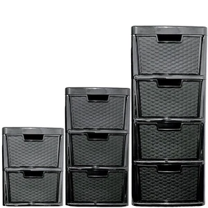 Large Rattan Drawer Plastic Storage Unit Home Office Chest Drawers 2/3/4 Tiers - Picture 1 of 15