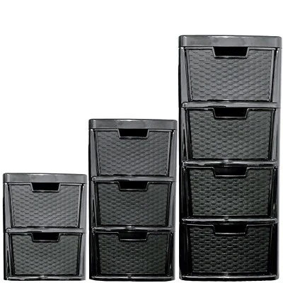 Large Rattan Drawer Plastic Storage Unit Home Office Chest Drawers 2/3/4 Tiers - Image 1 of 4