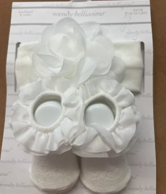 Botines Bebé Talla 0-6 Meses NUEVO con Diadema Adornada con Lazo en Blanco Clásico Foto 1 de 4