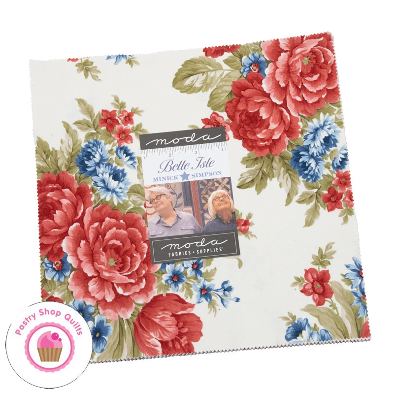 Moda BELLE ISLE Minick & Simpson LAYER CAKE 42 10" Squares Red White Blue - Image 1 of 4