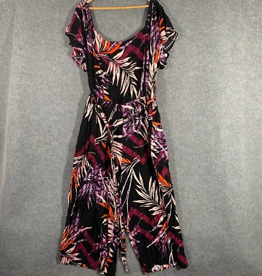 City Chic Jumpsuit Womens 2XL Plus Purple Wide Leg Flowers Romper Bahama NEW - image 1 of 4