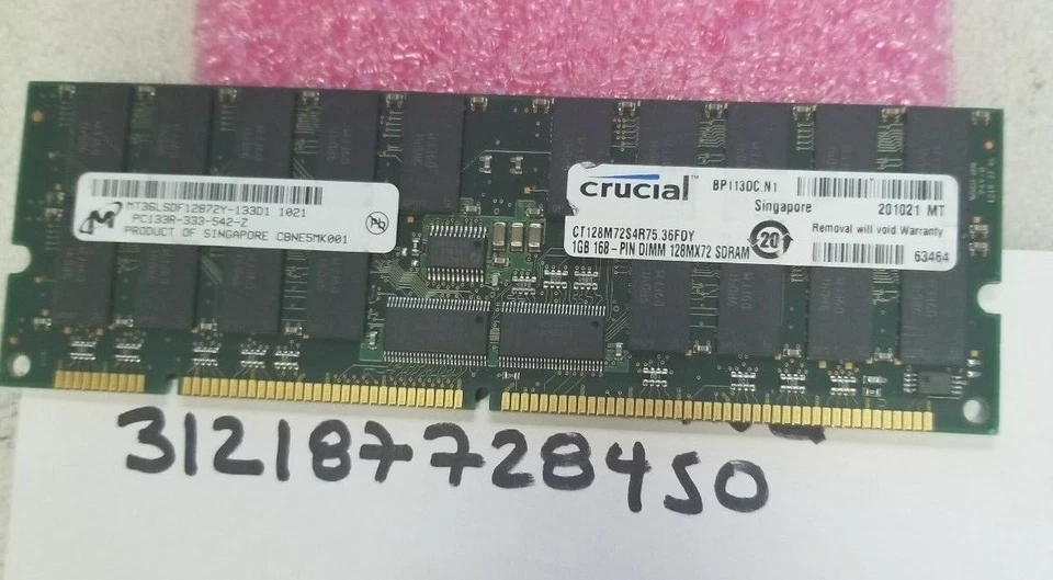 1GB SDRAM SD CL3 PC PC133R 133MHZ 168PIN  RDIMM DUAL RANK  2RX4 64X4  - Image 1 of 1
