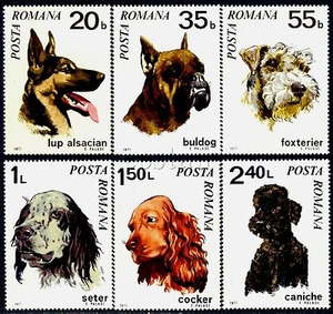1971 Dogs,Bulldog,Fox terrier,Poodle,Cocker,Shepherd,Setter,Romania,Mi.2908, MNH - Picture 1 of 1