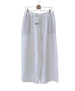 Pantalone palazzo donna ZARA XXL bianco lino pull on coulisse gamba larga nuovo - Foto 1 di 17