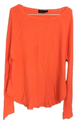 Polo Ralph Lauren Shirt Womens XL Neon Orange Waffle Knit Long Sleeve Top - Image 1 of 4
