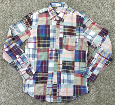 Camisa J Crew Para Hombre Mediana Patchwork Manga Larga Indian Madras Calce Clásico - NUEVA Foto 1 de 4
