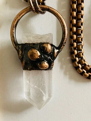✳️Collar amuleto generador curativo colgante punta cristal cuarzo transparente bohemio Foto 1 de 4