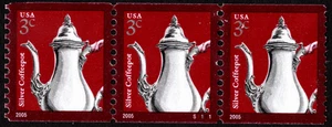 US Stamp Scott # 3759 Plate # S1111 Coil Strip of 3 - 3 Cents Silver Coffeepot - Picture 1 of 1