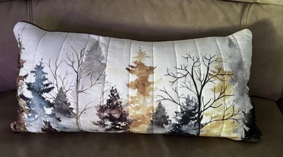 Decorative Water Color- Style Forest Cozy Rustic Pillow. - Image 1 of 4