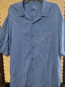 Tommy Bahama Camicia Uomo XL Blu Floreale 100% Seta Camp Hawaiian Loop - Foto 1 di 9