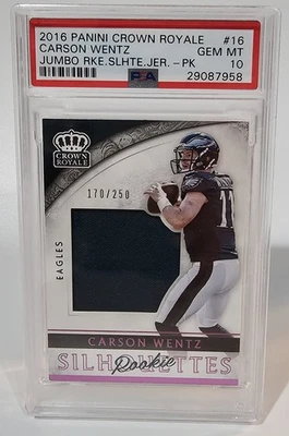 2016 Panini Crown Royale Jumbo Rookie Jrsy #16 Carson Wentz Jumbo Pink PSA 10 - Image 1 of 2