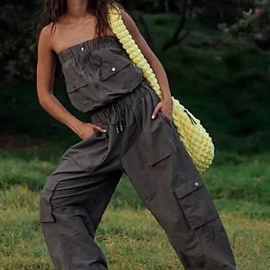 Free People Movement Utility Cargo Trägerloser Jumpsuit Pewter Damen - Bild 1 von 13