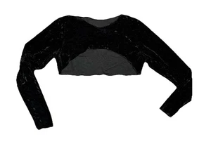 Vintage Y2K Black Velvet Bolero Shrug Top Cover Jacket Goth Punk Rave Emo Indie - Picture 1 of 6