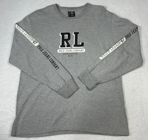 Ralph Lauren Polo Jeans Co Shirt Mens Large Gray Long Sleeve Graphic Spell Out - Picture 1 of 7