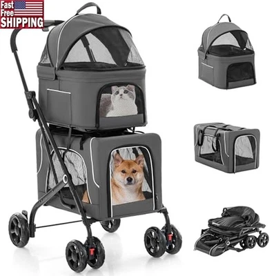 2 Cochecitos para Perros Mascotas Desmontables Cinturón de Seguridad Ruedas Bloqueables Carro Plegable Foto 1 de 4