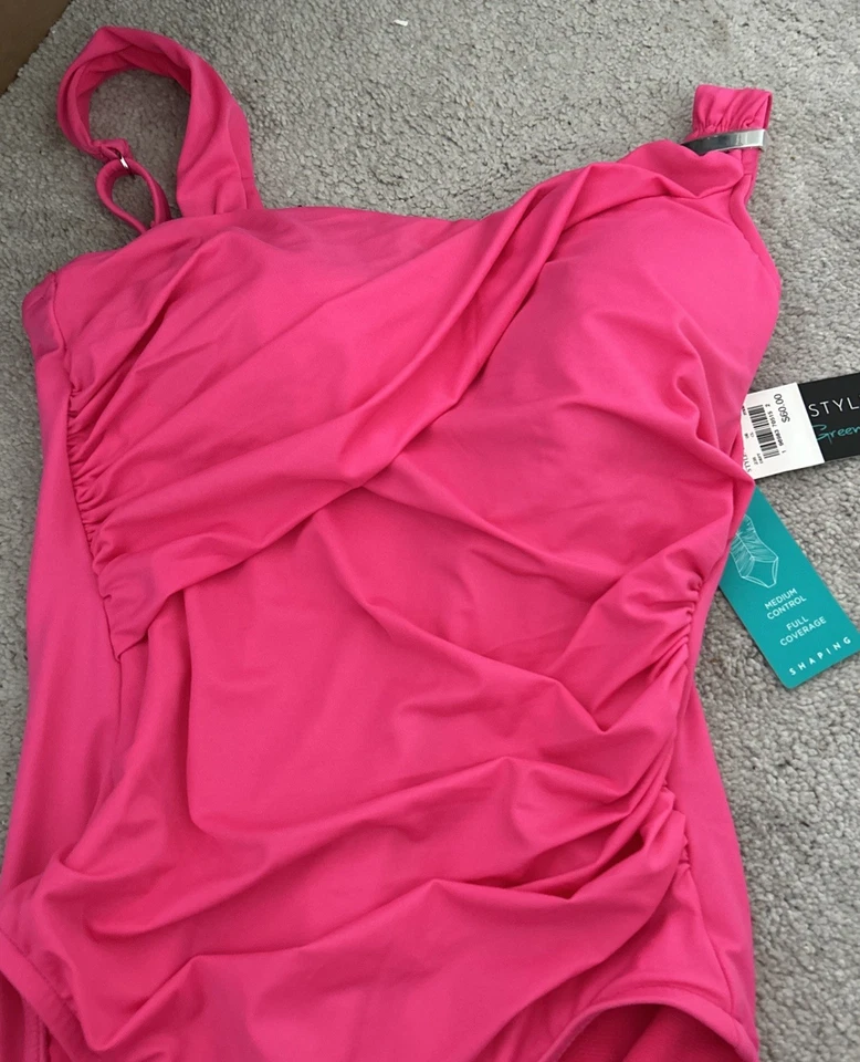 Traje de baño rosa de una pieza de Aqua Green, NUEVO CON ETIQUETAS talla 10 fruncido, tazas Foto 1 de 4